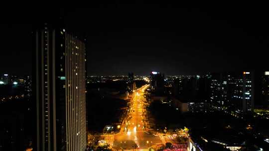 杭州钱塘区高沙路夜景航拍