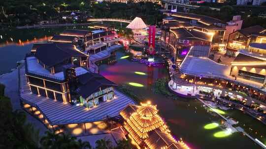南宁民歌湖景区夜景航拍视频素材