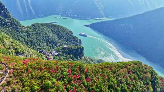 大气航拍巫峡红叶