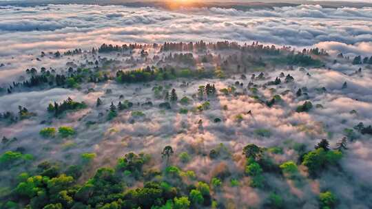 森林阳光云海森林云雾缭绕树林山大自然风景