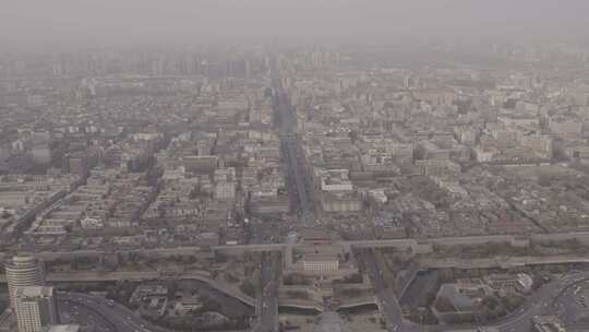 西安空镜航拍大景灰片古城城墙都市城市风景