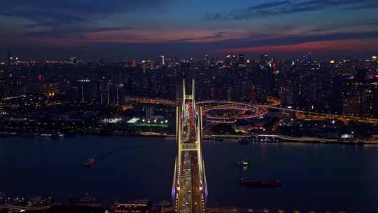 4k实时航拍上海南浦大桥夜景
