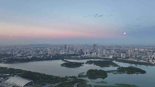 南京玄武湖南京城市日出大景航拍