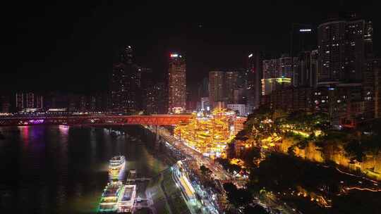 航拍重庆夜景洪崖洞千厮门大桥