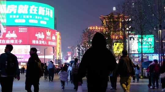 长沙黄兴广场五一广场夜晚夜景车流人流游客