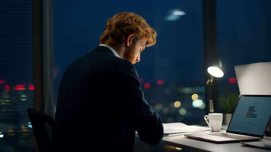 夜晚办公室加班场景