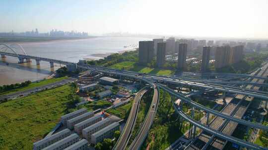 杭州钱塘江九堡大桥航拍风景视频素材视频素材模板下载