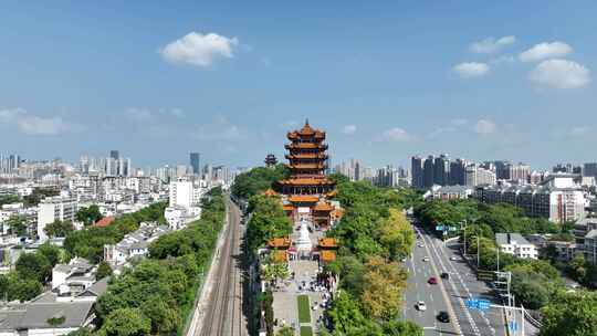 黄鹤楼航拍武汉地标城市景观建筑风光风景