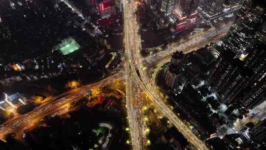 广州夜晚夜景航拍延时市区城市地标风景风光