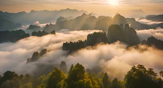 张家界山峰云海山脉日出风景云雾大自然奇峰