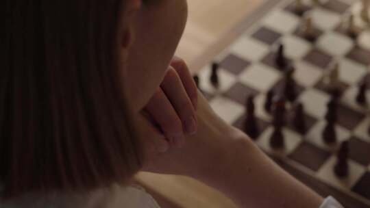 商业女人思考下棋