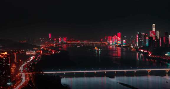 4K长沙湘江城市夜景航拍
