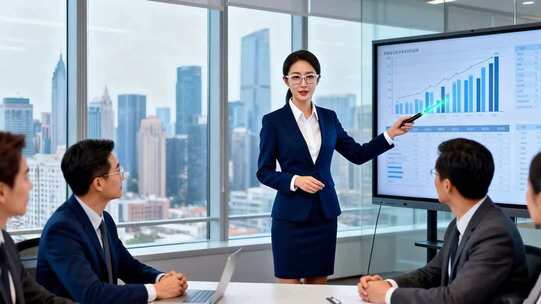 商务人士会议室讲解数据分析