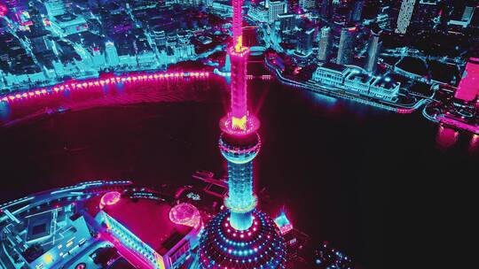 上海东方明珠赛博夜景