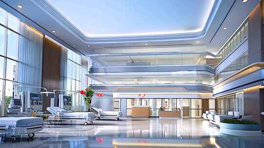 现代化温馨明亮医院病房 干净卫生医院大楼