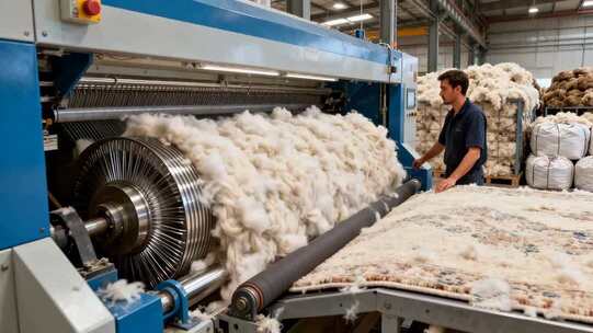 工厂工人操作纺织机器