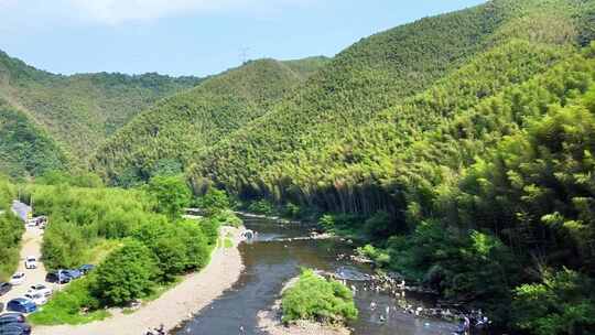 航拍台州山区青山绿水村庄大好河山空景露营