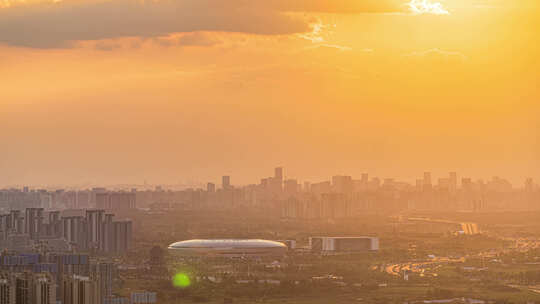 成都东安湖体育馆日落全景延时