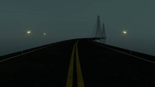 夜晚在沥青弯道桥面上前进