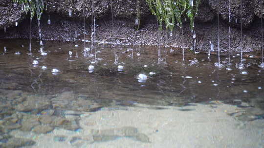 苔藓覆盖石壁流水画面