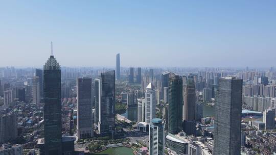武汉汉口城市高楼商务建筑金融中心航拍视频素材模板下载