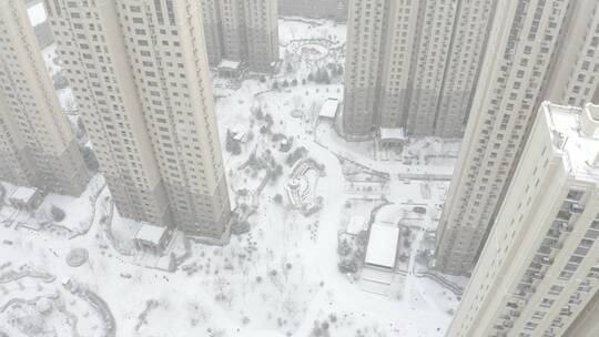 航拍冬天雪景-城市雪景小区冬天视频素材模板下载