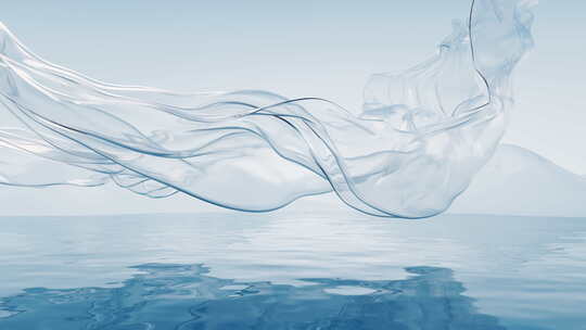 水面上流动的透明布料3D渲染