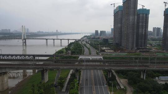 城市航拍湖南湘潭湘江桥梁