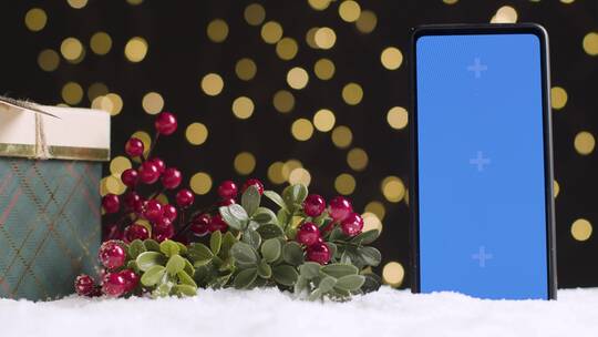 圣诞节礼物中的蓝屏手机