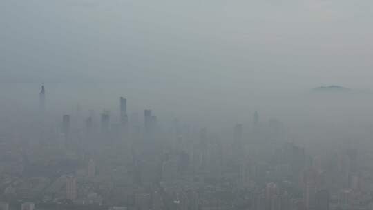江苏南京城市清晨迷雾航拍