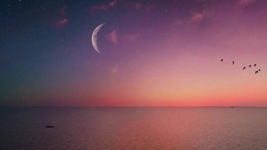 唯美海面星空月亮