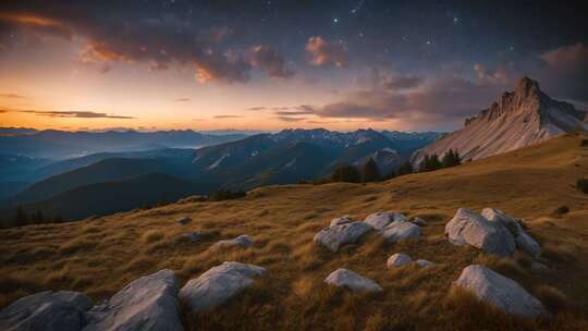 山间黄昏星空全景