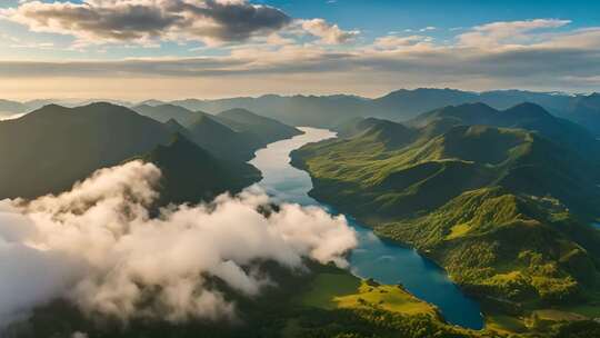 山川河流空中俯瞰全景