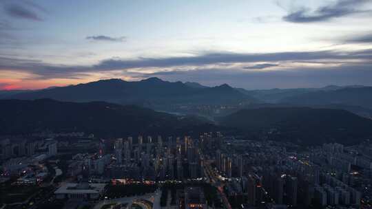 福建龙岩城市落日晚霞夕阳航拍