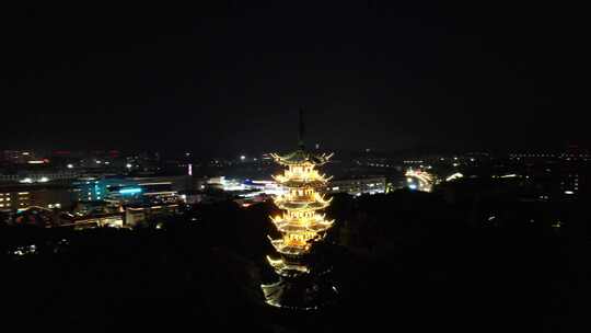 浙江绍兴城市夜景灯光交通航拍