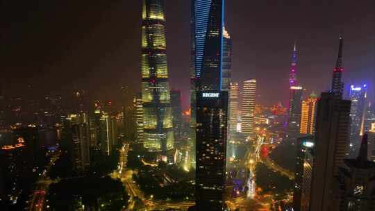 上海市城市地标车流交通运输夜晚夜景航拍延