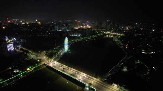 广东茂名城市夜景灯光航拍