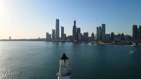 4K 航拍青岛前海一线城市建筑景观