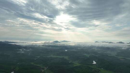 山峰日出航拍山丘鸟瞰远山丘陵风景乡村风光