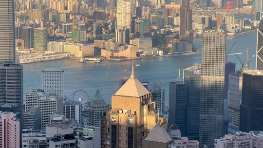 香港太平山顶远眺城市高楼维多利亚港