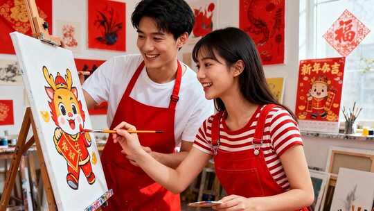 新年情侣温馨浪漫家庭家人春节人物