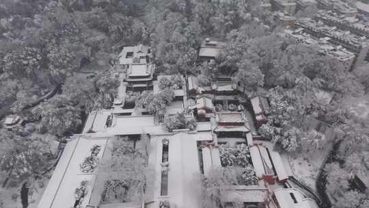 长沙岳麓书院大雪纷飞航拍