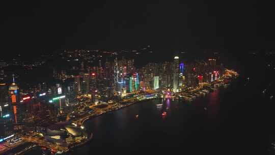 香港CBD城市建筑群夜景航拍视频4K