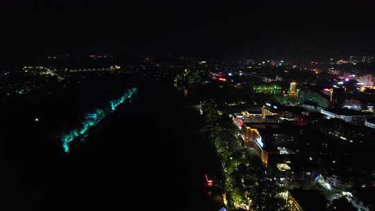 航拍广西桂林夜景桂林城市风光