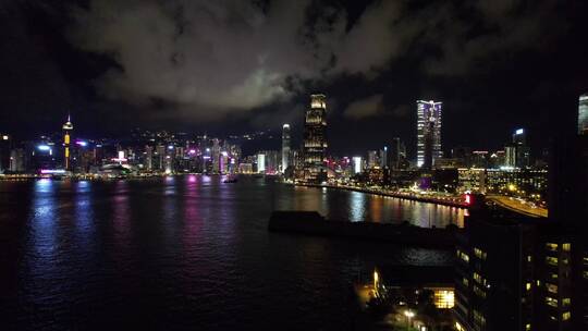 香港繁华都市夜景航拍海景高楼大厦灯光科技