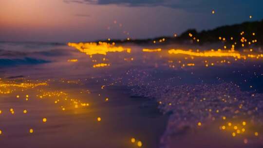 海边日落荧光海浪景象