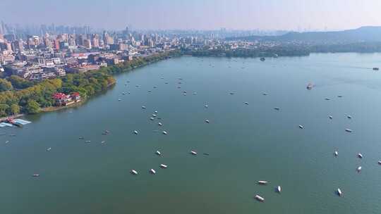 浙江杭州西湖景区宝石山保俶塔航拍旅游风景