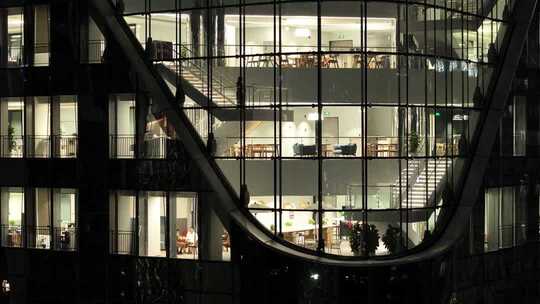 城市写字楼加班夜景航拍