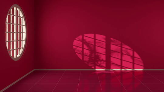 光影变化在圆形窗户的空房间 3D渲染
