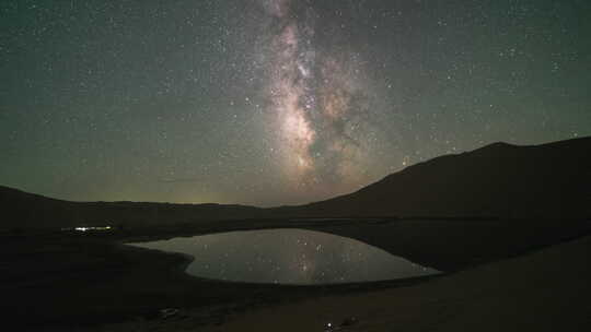 星空延时银河在湖面的倒影